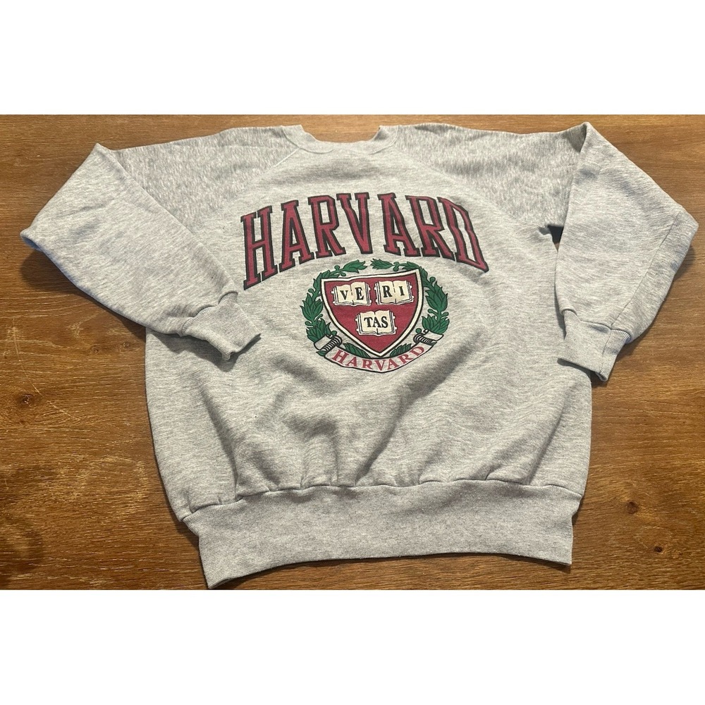 Vintage 90s Harvard University College Emblem Graphic Grey Crewneck Size XL - Picture 2 of 8